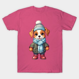 Winter Dog Kid in Snowy T-Shirt